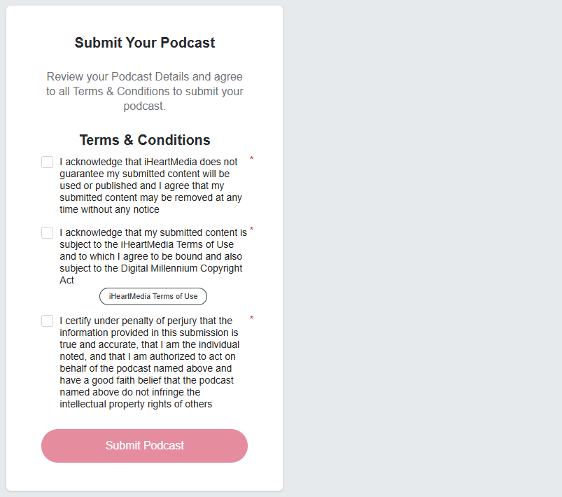 Accept iHeart Radio, Terms & Conditions