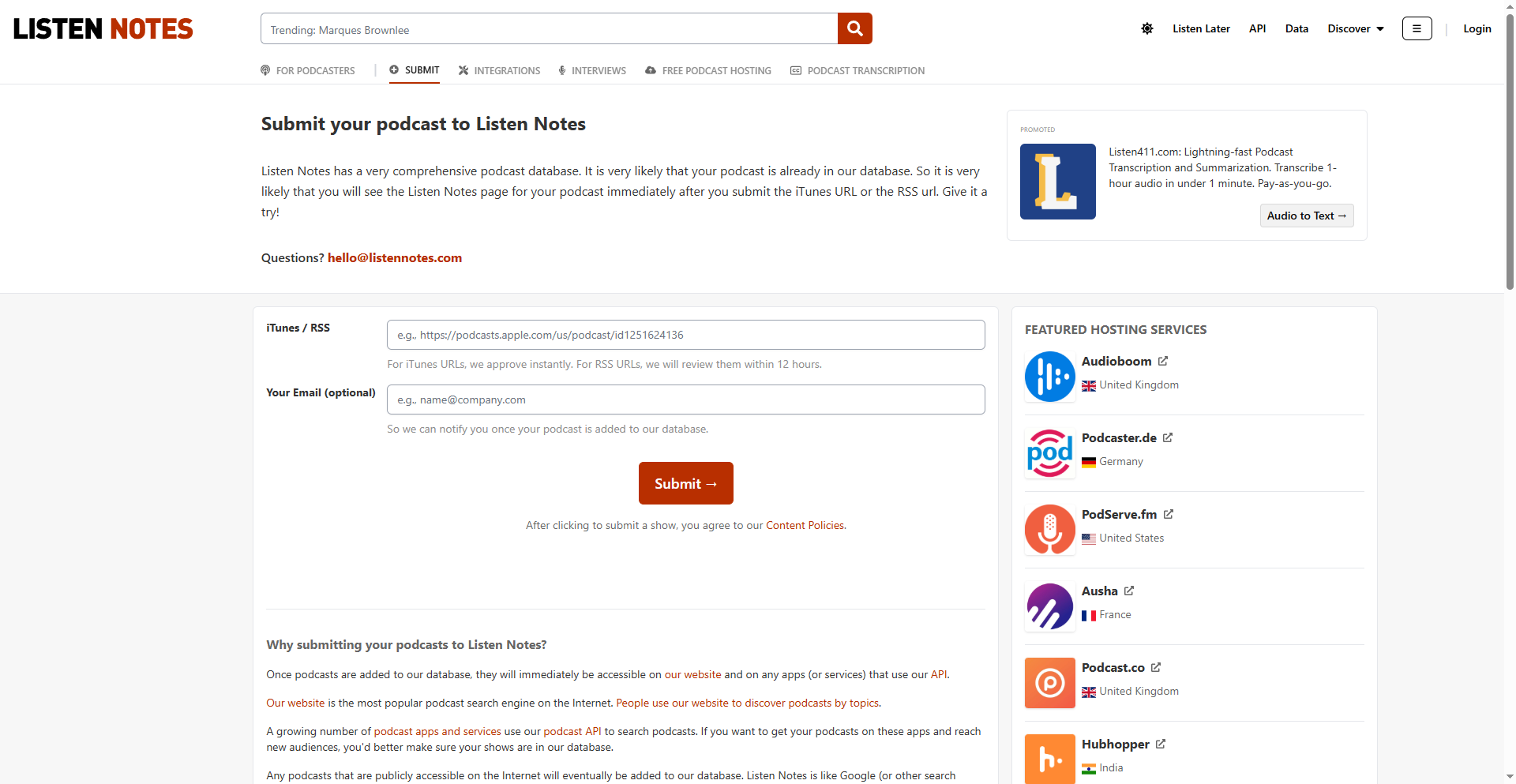 Submit Podcast To Listen Notes