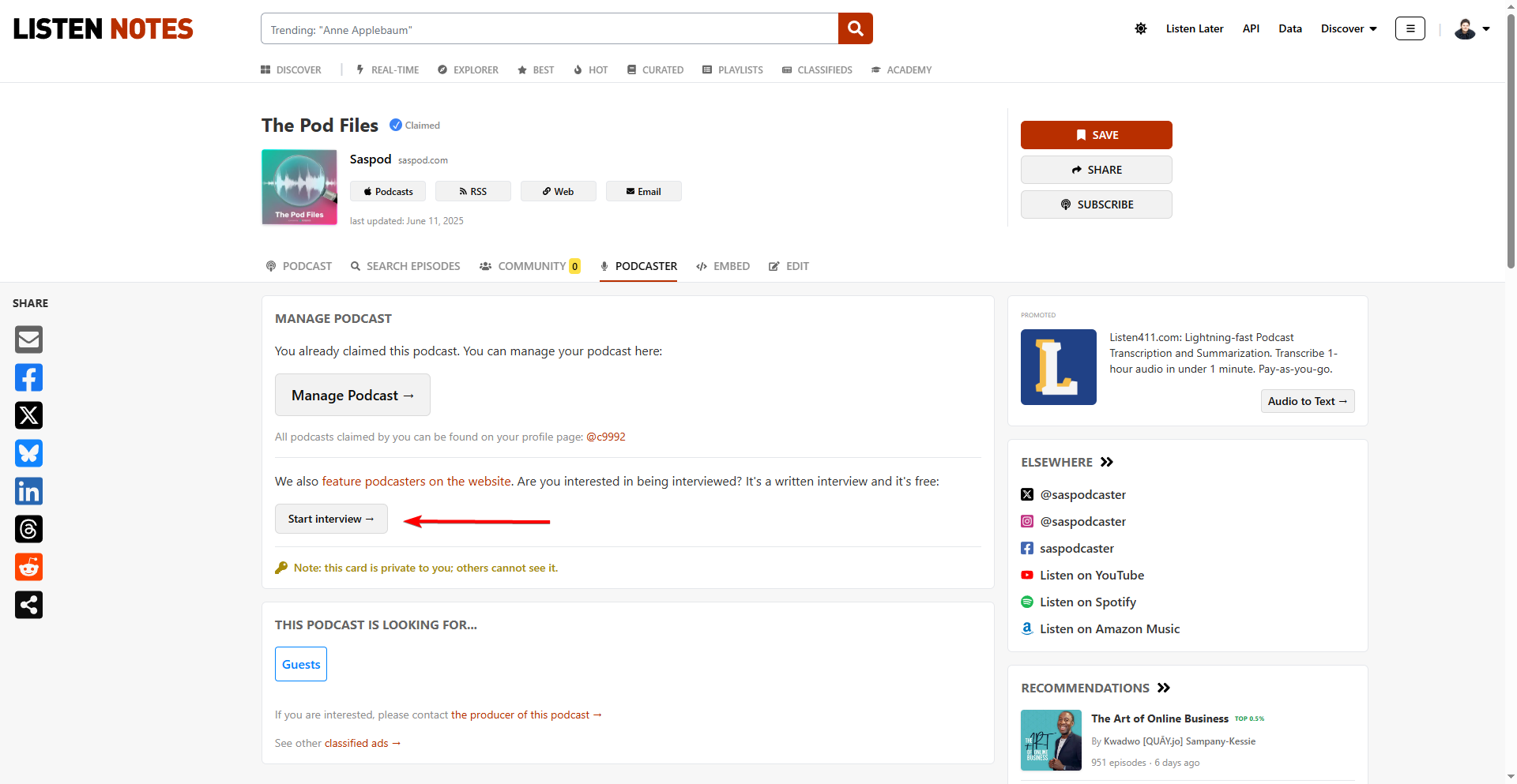 Submit an Interview To Listen Notes