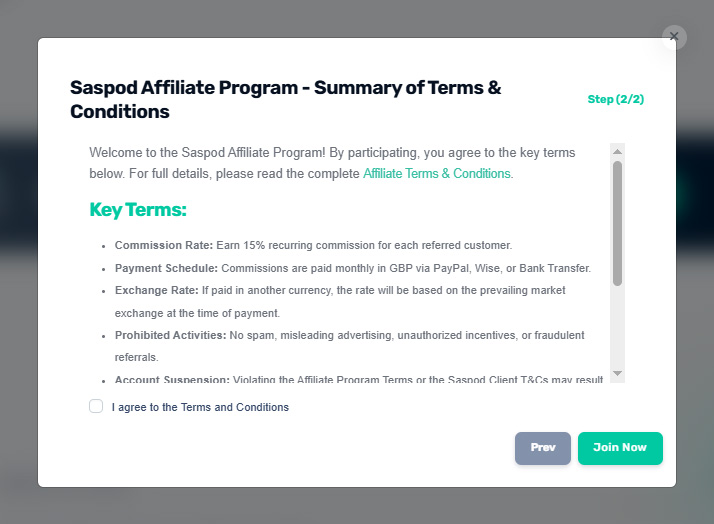 Read & Sign Saspod's Affiliate Program Terms & Conditions