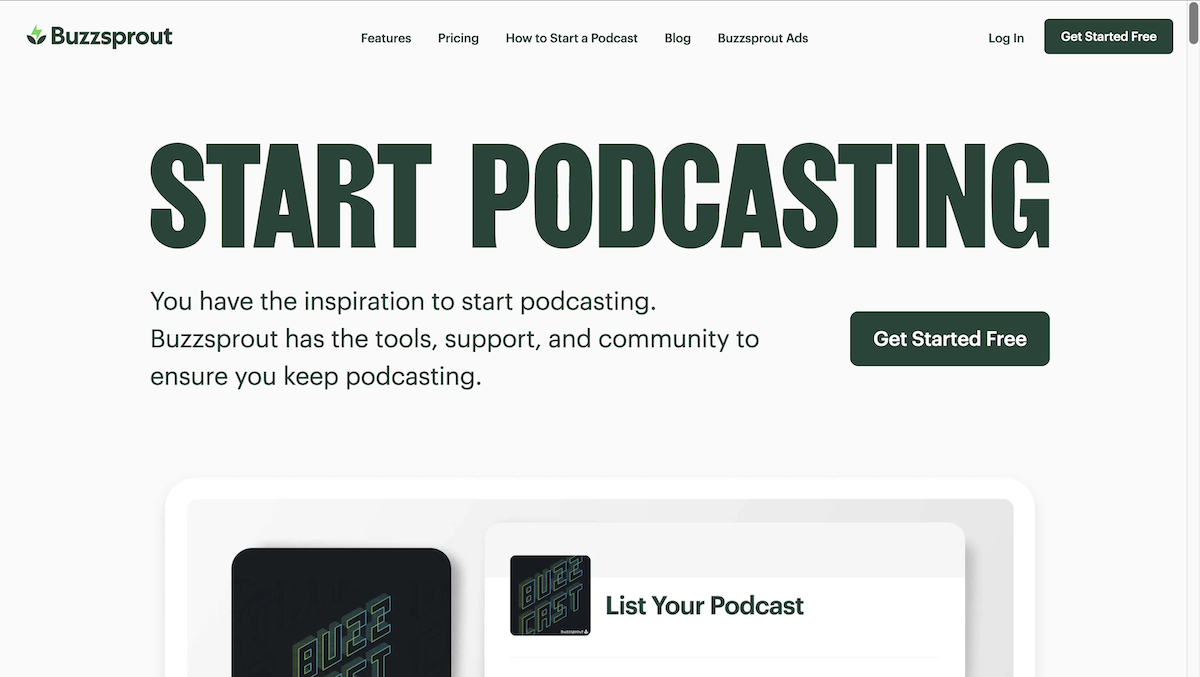 Buzzsprout homepage