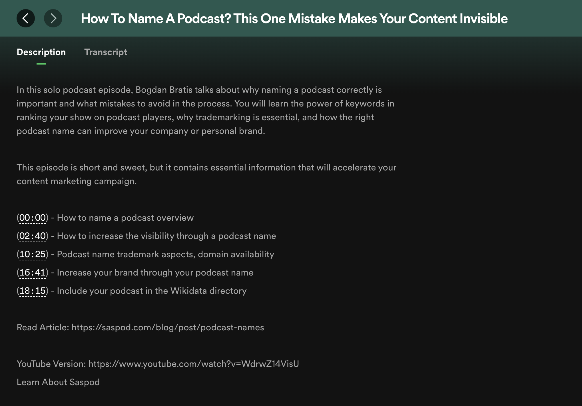 Podcast show notes example