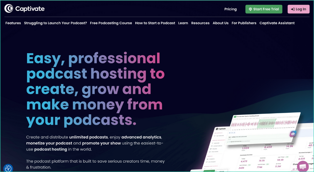 Captivate podcast hosting homepage