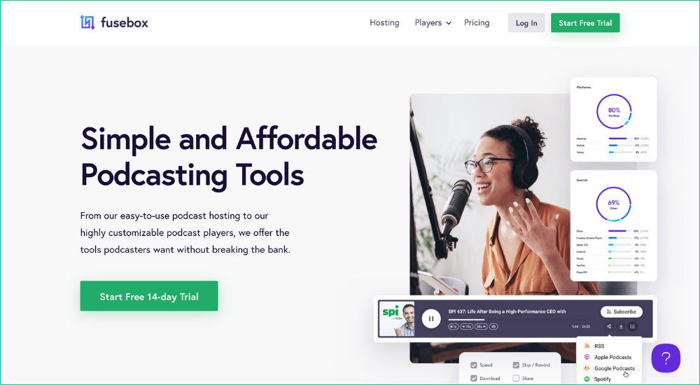 Fusebox podcast hosting platform homepage