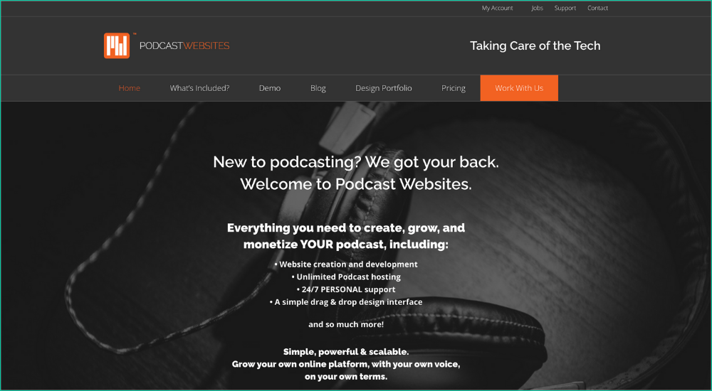 Podcast Websites homepage of hosting services