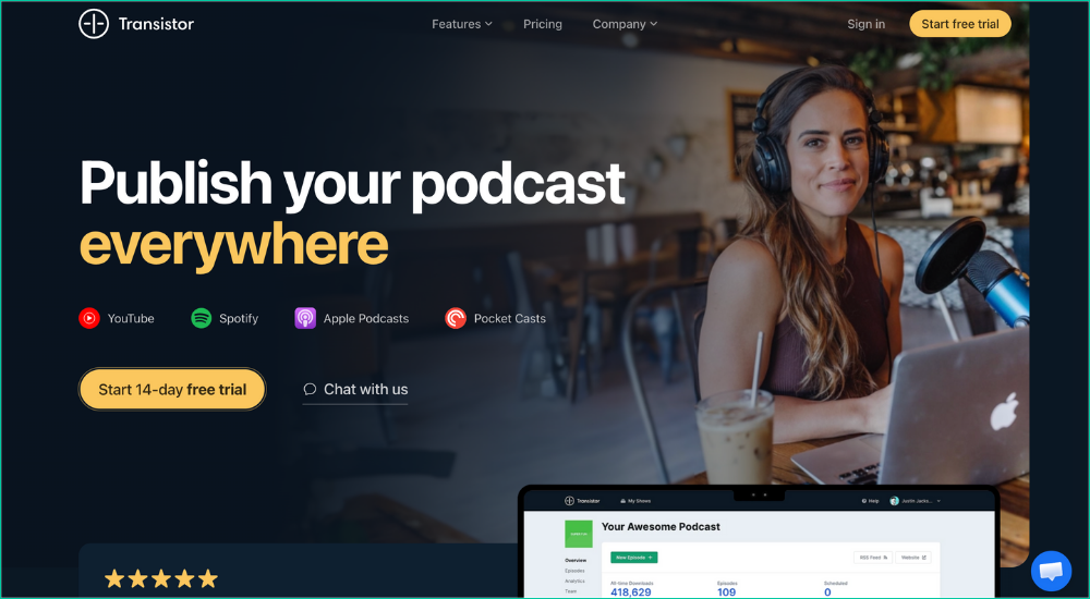 transistor.fm podcast hosting services