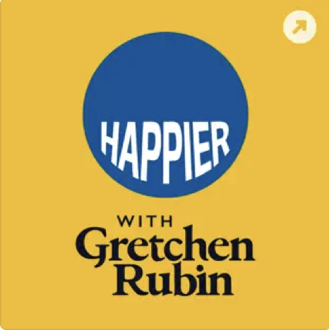 Happier cover featuring a yellow background with a blue circle holding the title text in white.