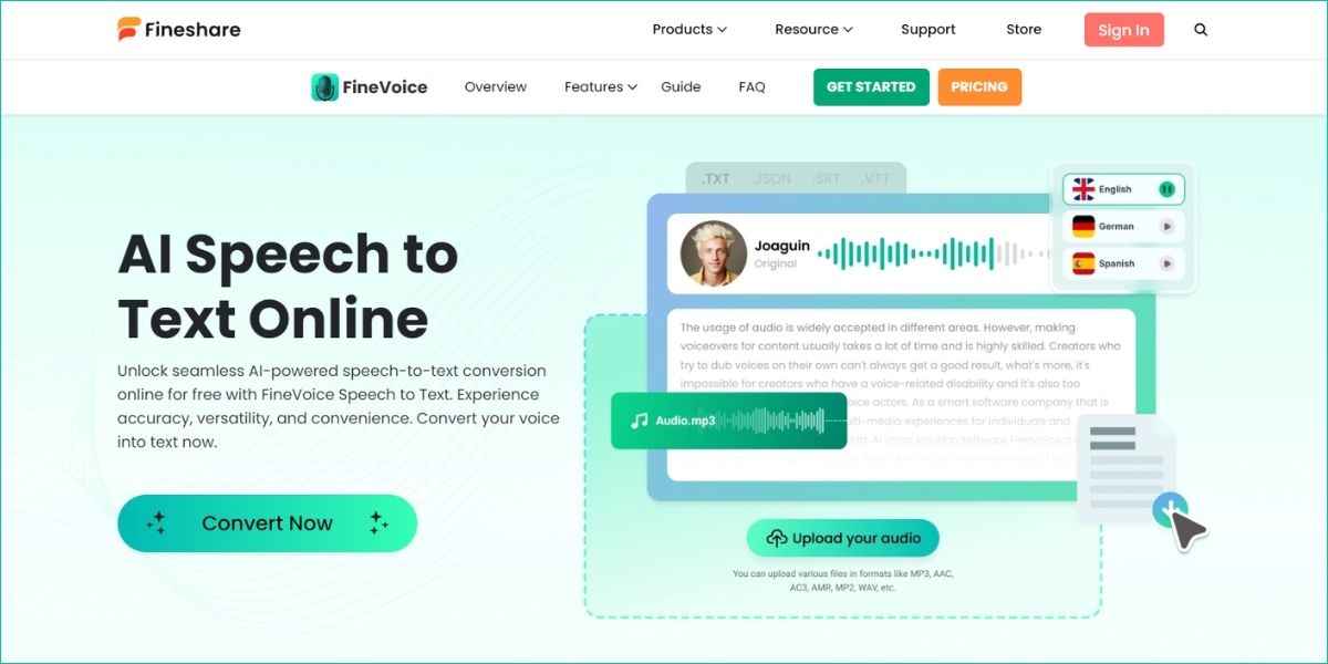 Fineshare audio transcription