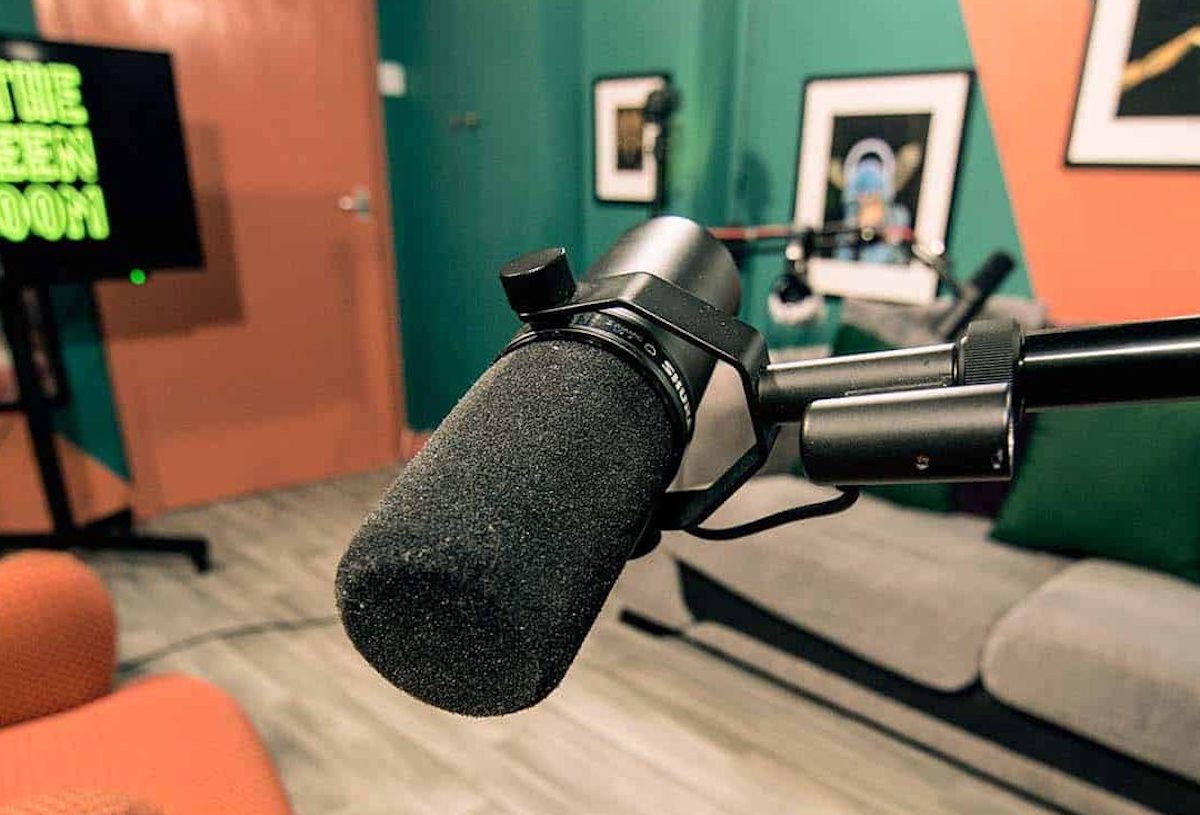 Podcasting microphone in Glasgow's The Green Room studio