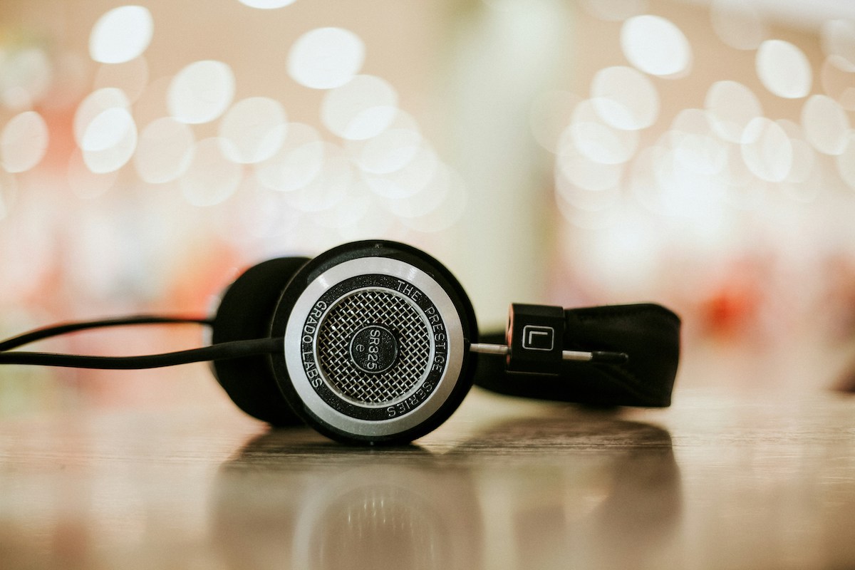 professional headphones on a light background