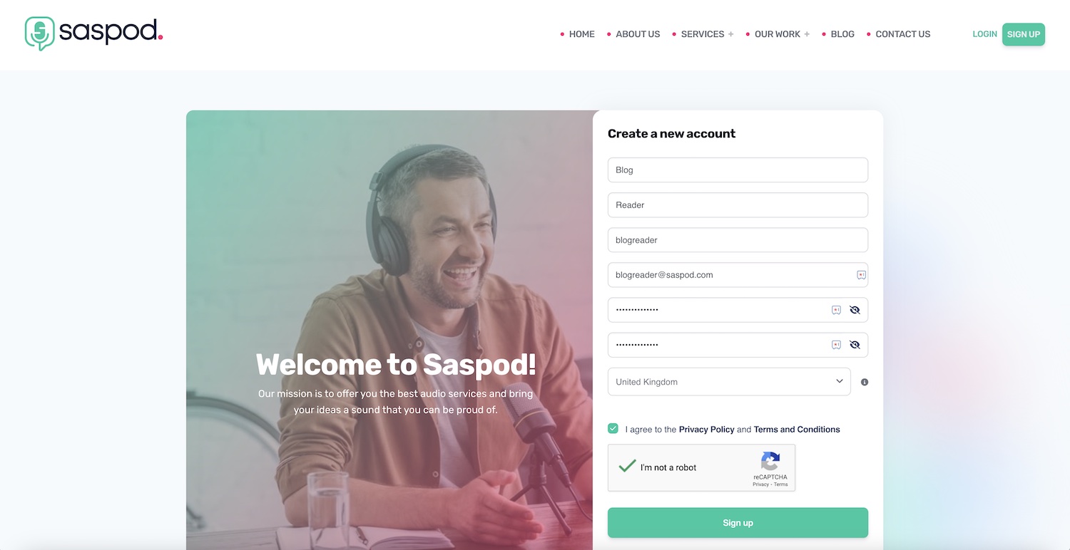 Sign Up Saspod - How To Launch A Podcast